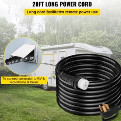 VEVOR 20 FT 50 Amp Generator Cord, STW 6/3 + 8/1 AWG Heavy Duty Extension Cord NEMA 14-50P & SS2-50R & CS6364 Twist Lock, for RV Camper and Generator to House