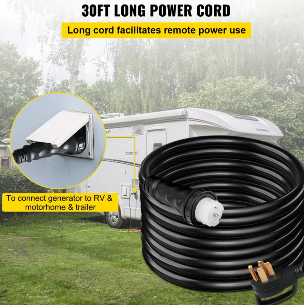 VEVOR 30 FT 50 Amp Generator Extension Cord STW 6/3 + 8/1, 125V 250V Generator Power Cord N14-50P & SS2-50R & CS6364 Twist Lock Connectors