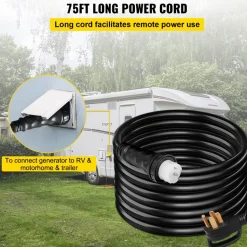 VEVOR 75Ft 50 Amp Generator Extension Cord,N14-50P & SS2-50R & CS6364 4 Prong, 50 Amp Generator Cord 125V 250V with Twist Lock Connectors, Generator Power Cord