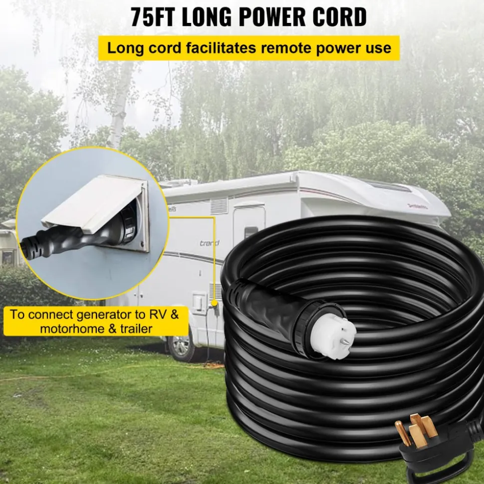 VEVOR 75Ft 50 Amp Generator Extension Cord,N14-50P & SS2-50R & CS6364 4 Prong, 50 Amp Generator Cord 125V 250V with Twist Lock Connectors, Generator Power Cord