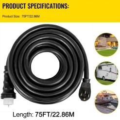 VEVOR 75Ft 50 Amp Generator Extension Cord,N14-50P & SS2-50R & CS6364 4 Prong, 50 Amp Generator Cord 125V 250V with Twist Lock Connectors, Generator Power Cord