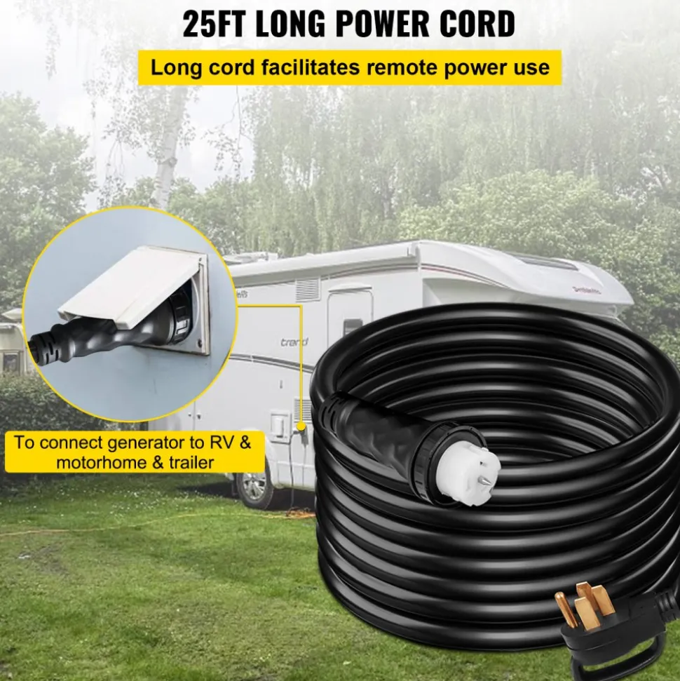 VEVOR 25Ft 50 Amp Generator Extension Cord STW 6/3 + 8/1 Generator Cord 125V 250V Generator Power Cord N14-50P & SS2-50R & CS6364 Twist Lock Connectors Tested to UL Standards