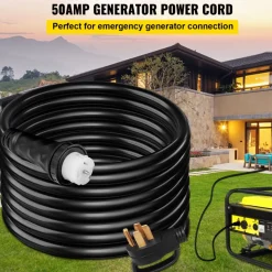 VEVOR 25Ft 50 Amp Generator Extension Cord STW 6/3 + 8/1 Generator Cord 125V 250V Generator Power Cord N14-50P & SS2-50R & CS6364 Twist Lock Connectors Tested to UL Standards