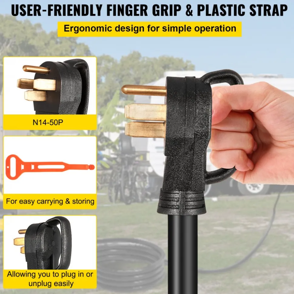 VEVOR 25Ft 50 Amp Generator Extension Cord STW 6/3 + 8/1 Generator Cord 125V 250V Generator Power Cord N14-50P & SS2-50R & CS6364 Twist Lock Connectors Tested to UL Standards