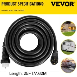 VEVOR 25Ft 50 Amp Generator Extension Cord STW 6/3 + 8/1 Generator Cord 125V 250V Generator Power Cord N14-50P & SS2-50R & CS6364 Twist Lock Connectors Tested to UL Standards