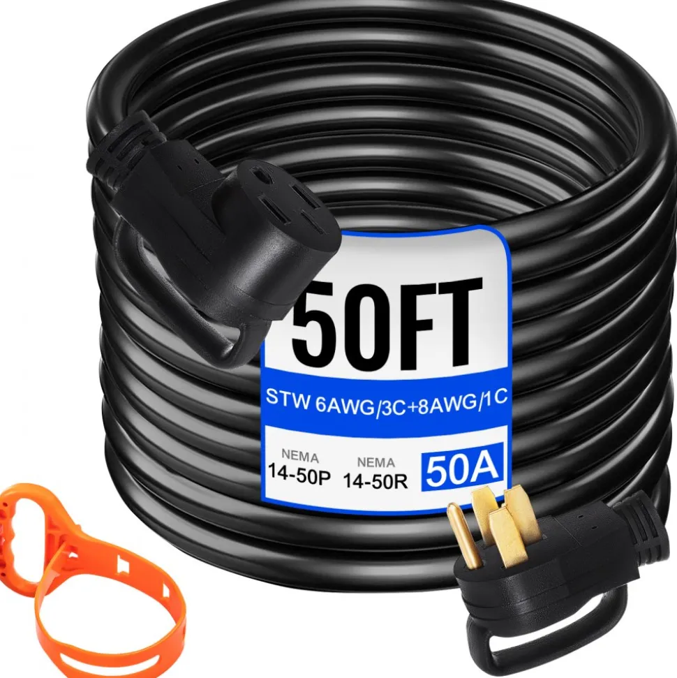 VEVOR 50Ft 50 Amp RV Extension Cord Durable Premium Power Cord RV 26.5mm Wire Diameter Extension Cord Copper Wire RV Cord Power Supply Cable for Trailer Motorhome Camper with Handles
