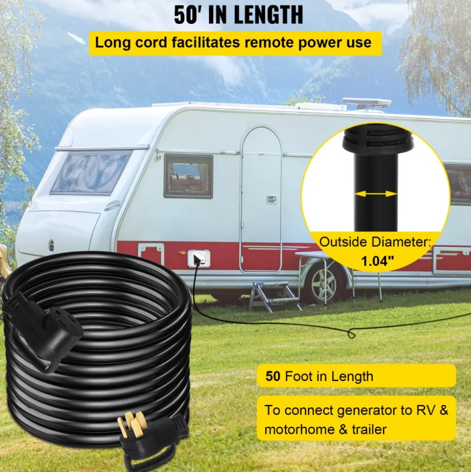VEVOR 50Ft 50 Amp RV Extension Cord Durable Premium Power Cord RV 26.5mm Wire Diameter Extension Cord Copper Wire RV Cord Power Supply Cable for Trailer Motorhome Camper with Handles