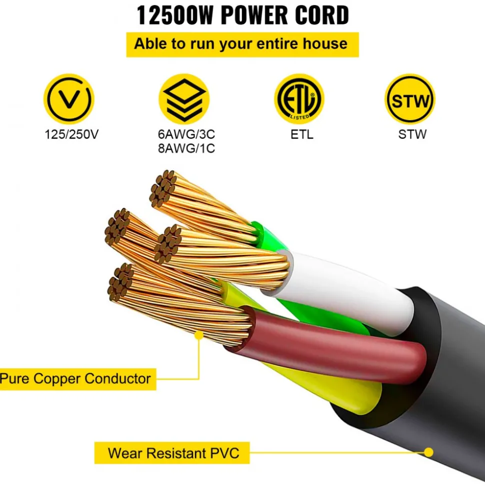 VEVOR 50Ft 50 Amp RV Extension Cord Durable Premium Power Cord RV 26.5mm Wire Diameter Extension Cord Copper Wire RV Cord Power Supply Cable for Trailer Motorhome Camper with Handles