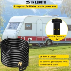 VEVOR 25 FT 50Amp RV Extension Cord NEMA N14-50P to N14-50R, 125 / 250V Heavy Duty STW 6/3+ 8/1 RV Power Cord, for EV Charging and RV Trailer Campers