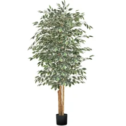 VEVOR 6FT Artificial Ficus Tree with Black Pot, Tall Faux Ficus Plant with Natural Wood Trunk and Realistic Green Leaves, Indoor Fake Silk Tree for Home, Office, Living Room, or Corner Décor