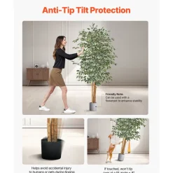 VEVOR 6FT Artificial Ficus Tree with Black Pot, Tall Faux Ficus Plant with Natural Wood Trunk and Realistic Green Leaves, Indoor Fake Silk Tree for Home, Office, Living Room, or Corner Décor