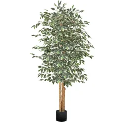VEVOR 6FT Artificial Ficus Tree with Black Pot, Tall Faux Ficus Plant with Natural Wood Trunk and Realistic Green Leaves, Indoor Fake Silk Tree for Home, Office, Living Room, or Corner Décor