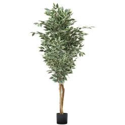 VEVOR 6FT Artificial Ficus Tree with Black Pot, Tall Faux Ficus Plant with Natural Wood Trunk and Realistic Green Leaves, Indoor Fake Silk Tree for Home, Office, Living Room, or Corner Décor