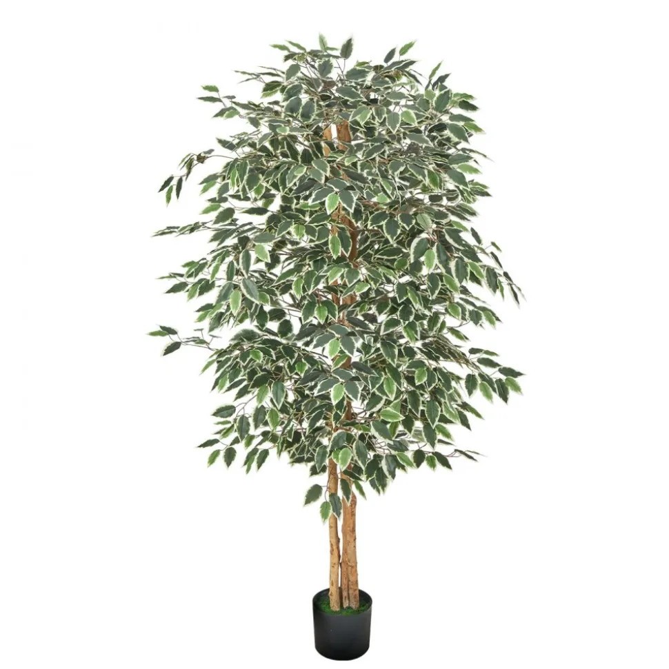 VEVOR 6FT Artificial Ficus Tree with Black Pot, Tall Faux Ficus Plant with Natural Wood Trunk and Realistic Green Leaves, Indoor Fake Silk Tree for Home, Office, Living Room, or Corner Décor