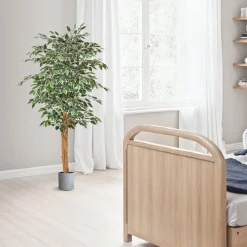VEVOR 5FT Artificial Ficus Tree with Black Pot, Tall Faux Ficus Plant with Natural Wood Trunk and Realistic Green Leaves, Indoor Fake Silk Tree for Home, Office, Living Room, or Corner Décor