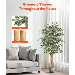 VEVOR 5FT Artificial Ficus Tree with Black Pot, Tall Faux Ficus Plant with Natural Wood Trunk and Realistic Green Leaves, Indoor Fake Silk Tree for Home, Office, Living Room, or Corner Décor