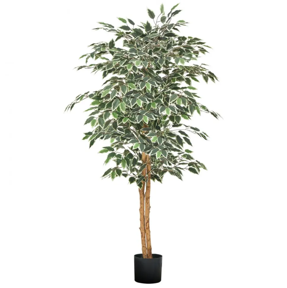 VEVOR 5FT Artificial Ficus Tree with Black Pot, Tall Faux Ficus Plant with Natural Wood Trunk and Realistic Green Leaves, Indoor Fake Silk Tree for Home, Office, Living Room, or Corner Décor