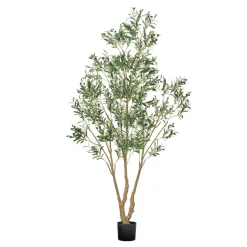 VEVOR 8FT Artificial Olive Tree with Black Pot, Tall Fake Tree with Natural Wood Trunk & Realistic Green Leaves and Fruits, Indoor Faux Plant for Home, Office, Living Room, Corner Decor