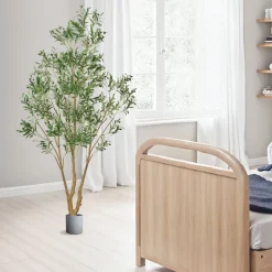 VEVOR 8FT Artificial Olive Tree with Black Pot, Tall Fake Tree with Natural Wood Trunk & Realistic Green Leaves and Fruits, Indoor Faux Plant for Home, Office, Living Room, Corner Decor