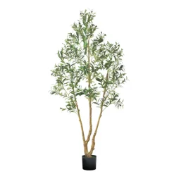 VEVOR 6FT Artificial Olive Tree with Black Pot, Tall Fake Tree with Natural Wood Trunk & Realistic Green Leaves and Fruits, Indoor Faux Plant for Home, Office, Living Room, Corner Decor