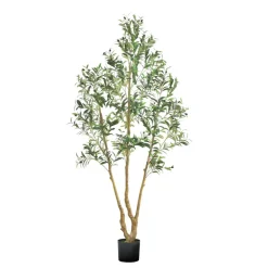 VEVOR 6FT Artificial Olive Tree with Black Pot, Tall Fake Tree with Natural Wood Trunk & Realistic Green Leaves and Fruits, Indoor Faux Plant for Home, Office, Living Room, Corner Decor