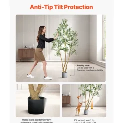 VEVOR 7FT Artificial Olive Tree with Black Pot, Tall Fake Tree with Natural Wood Trunk & Realistic Green Leaves and Fruits, Indoor Faux Plant for Home, Office, Living Room, Corner Decor