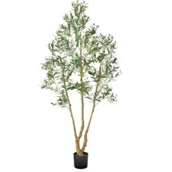 VEVOR 7FT Artificial Olive Tree with Black Pot, Tall Fake Tree with Natural Wood Trunk & Realistic Green Leaves and Fruits, Indoor Faux Plant for Home, Office, Living Room, Corner Decor