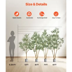 VEVOR 7FT Artificial Olive Tree with Black Pot, Tall Fake Tree with Natural Wood Trunk & Realistic Green Leaves and Fruits, Indoor Faux Plant for Home, Office, Living Room, Corner Decor