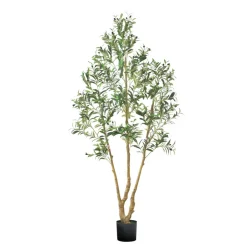 VEVOR 7FT Artificial Olive Tree with Black Pot, Tall Fake Tree with Natural Wood Trunk & Realistic Green Leaves and Fruits, Indoor Faux Plant for Home, Office, Living Room, Corner Decor