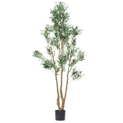 VEVOR 7FT Artificial Olive Tree with Black Pot, Tall Fake Tree with Natural Wood Trunk & Realistic Green Leaves and Fruits, Indoor Faux Plant for Home, Office, Living Room, Corner Decor