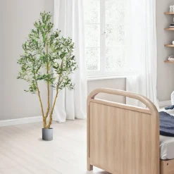 VEVOR 7FT Artificial Olive Tree with Black Pot, Tall Fake Tree with Natural Wood Trunk & Realistic Green Leaves and Fruits, Indoor Faux Plant for Home, Office, Living Room, Corner Decor