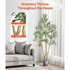 VEVOR 7FT Artificial Olive Tree with Black Pot, Tall Fake Tree with Natural Wood Trunk & Realistic Green Leaves and Fruits, Indoor Faux Plant for Home, Office, Living Room, Corner Decor