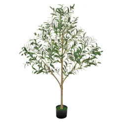 VEVOR 5FT Artificial Olive Tree with Black Pot, Tall Fake Tree with Natural Wood Trunk & Realistic Green Leaves and Fruits, Indoor Faux Plant for Home, Office, Living Room, Corner Decor