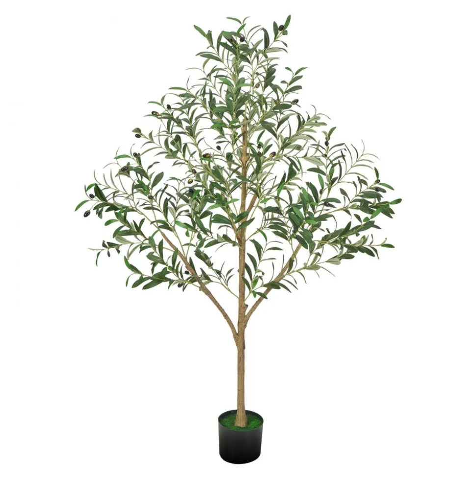 VEVOR 5FT Artificial Olive Tree with Black Pot, Tall Fake Tree with Natural Wood Trunk & Realistic Green Leaves and Fruits, Indoor Faux Plant for Home, Office, Living Room, Corner Decor