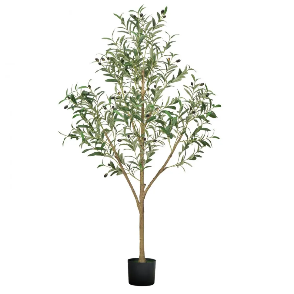 VEVOR 5FT Artificial Olive Tree with Black Pot, Tall Fake Tree with Natural Wood Trunk & Realistic Green Leaves and Fruits, Indoor Faux Plant for Home, Office, Living Room, Corner Decor
