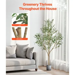 VEVOR 5FT Artificial Olive Tree with Black Pot, Tall Fake Tree with Natural Wood Trunk & Realistic Green Leaves and Fruits, Indoor Faux Plant for Home, Office, Living Room, Corner Decor