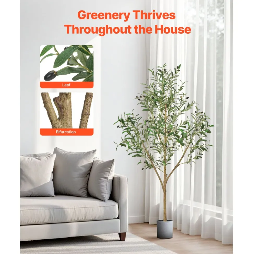VEVOR 5FT Artificial Olive Tree with Black Pot, Tall Fake Tree with Natural Wood Trunk & Realistic Green Leaves and Fruits, Indoor Faux Plant for Home, Office, Living Room, Corner Decor