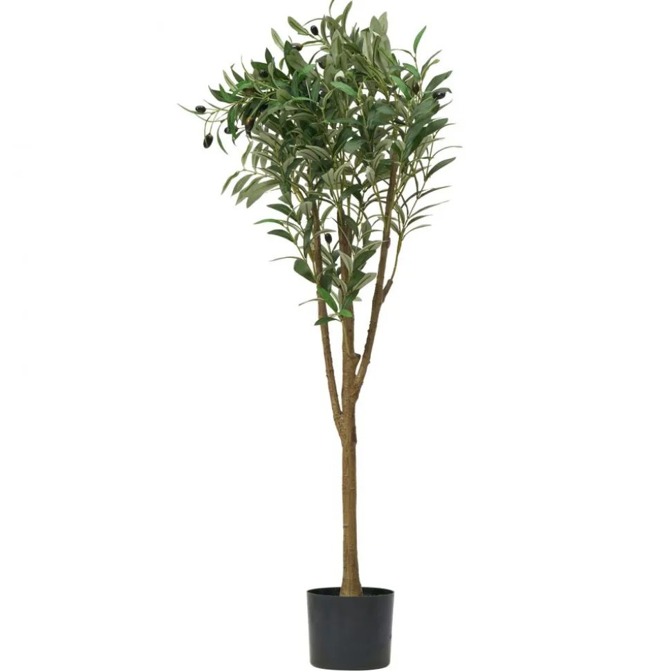 VEVOR 5FT Artificial Olive Tree with Black Pot, Tall Fake Tree with Natural Wood Trunk & Realistic Green Leaves and Fruits, Indoor Faux Plant for Home, Office, Living Room, Corner Decor