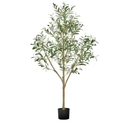 VEVOR 5FT Artificial Olive Tree with Black Pot, Tall Fake Tree with Natural Wood Trunk & Realistic Green Leaves and Fruits, Indoor Faux Plant for Home, Office, Living Room, Corner Decor