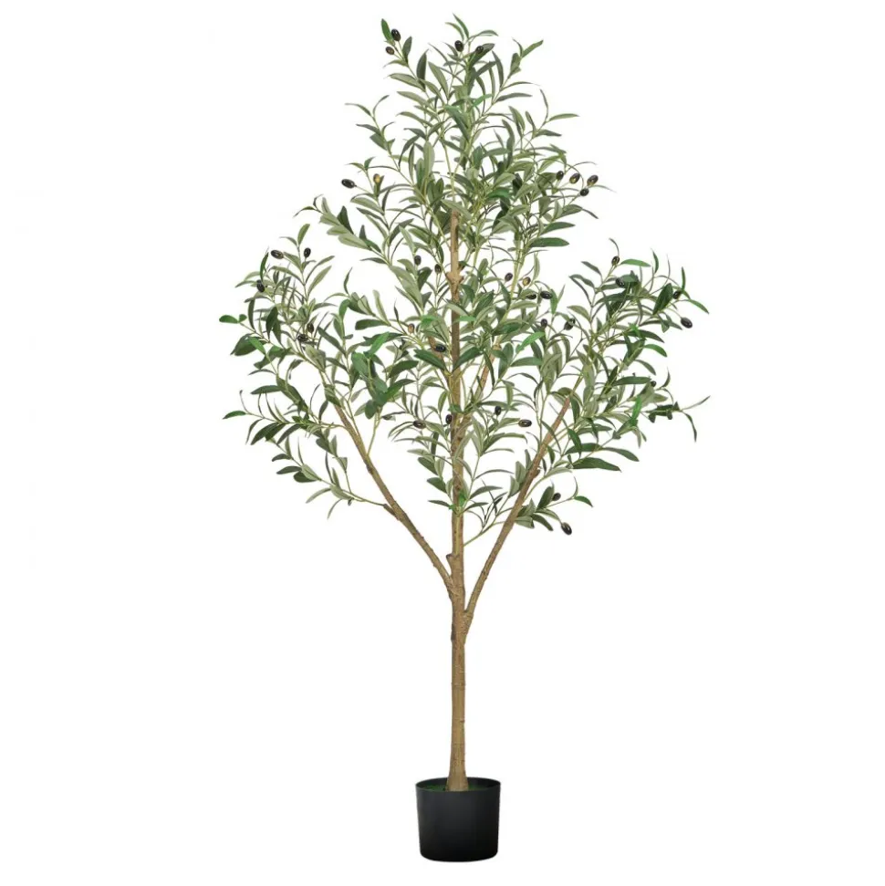 VEVOR 5FT Artificial Olive Tree with Black Pot, Tall Fake Tree with Natural Wood Trunk & Realistic Green Leaves and Fruits, Indoor Faux Plant for Home, Office, Living Room, Corner Decor
