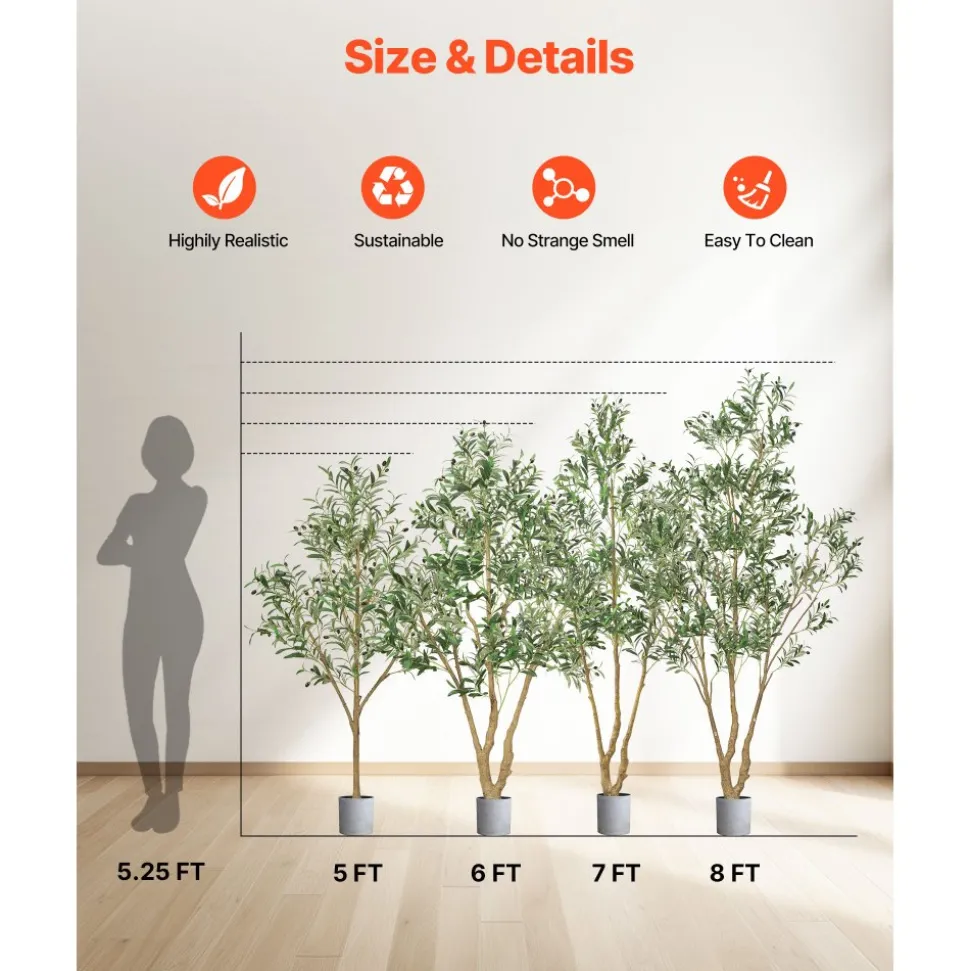 VEVOR 5FT Artificial Olive Tree with Black Pot, Tall Fake Tree with Natural Wood Trunk & Realistic Green Leaves and Fruits, Indoor Faux Plant for Home, Office, Living Room, Corner Decor