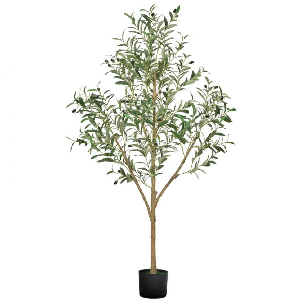 VEVOR 5FT Artificial Olive Tree with Black Pot, Tall Fake Tree with Natural Wood Trunk & Realistic Green Leaves and Fruits, Indoor Faux Plant for Home, Office, Living Room, Corner Decor