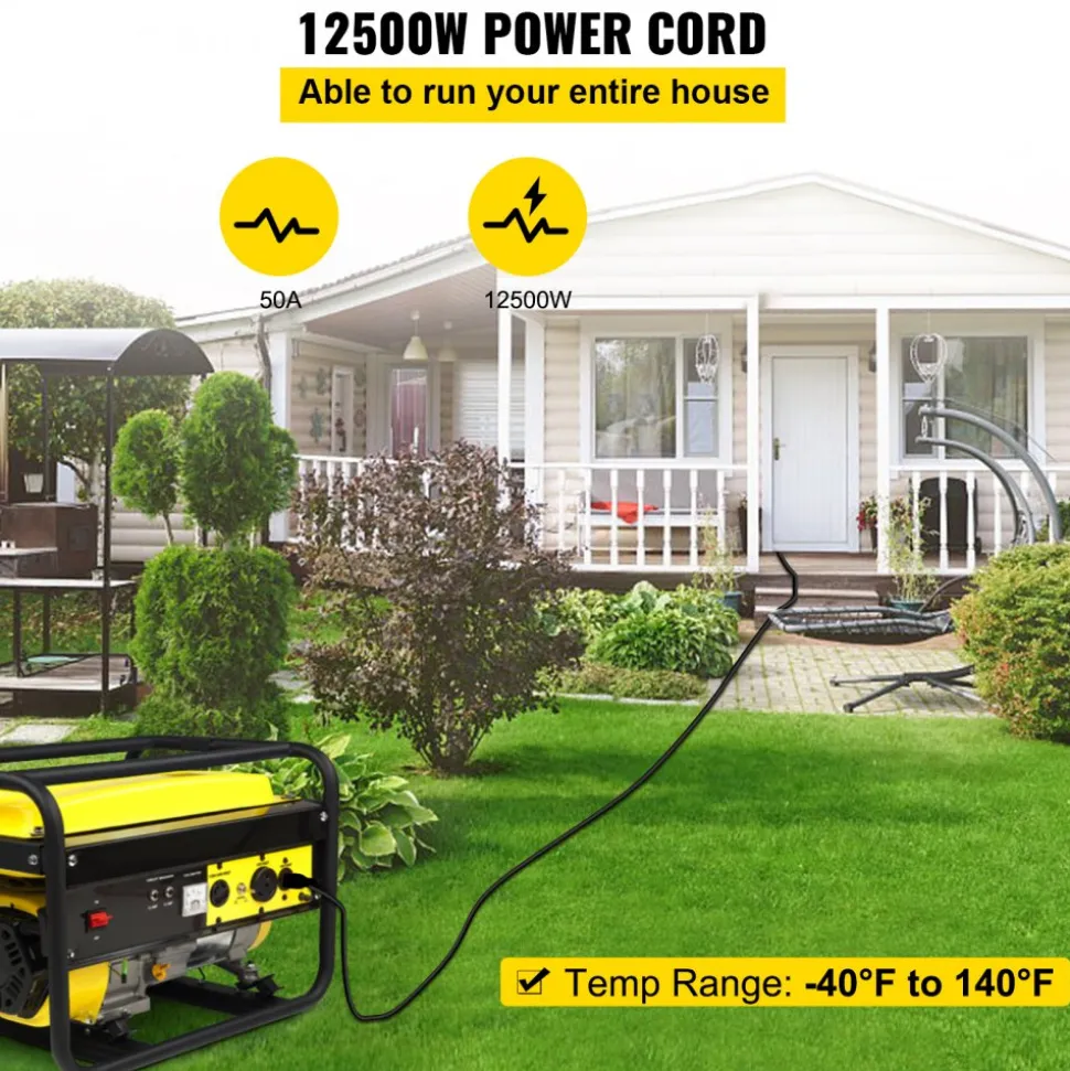 VEVOR 15 ft 50A RV Camp Power Cord Generator Cord 6/3+8/1 AWG NEMA 14-50P to Bare Wire