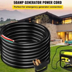 VEVOR 15 ft 50A RV Camp Power Cord Generator Cord 6/3+8/1 AWG NEMA 14-50P to Bare Wire