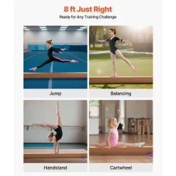 VEVOR 8FT Balance Beam for Kids, 350 LBS Stable Support Gymnastics Floor Beam with Non-Slip Wooden Mats, Wood-Core Gymnastics Training Equipment with Anti-Slip Bottom for Home and Gym, Yellow