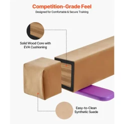 VEVOR 8FT Balance Beam for Kids, 350 LBS Stable Support Gymnastics Floor Beam with Non-Slip Wooden Mats, Wood-Core Gymnastics Training Equipment with Anti-Slip Bottom for Home and Gym, Yellow