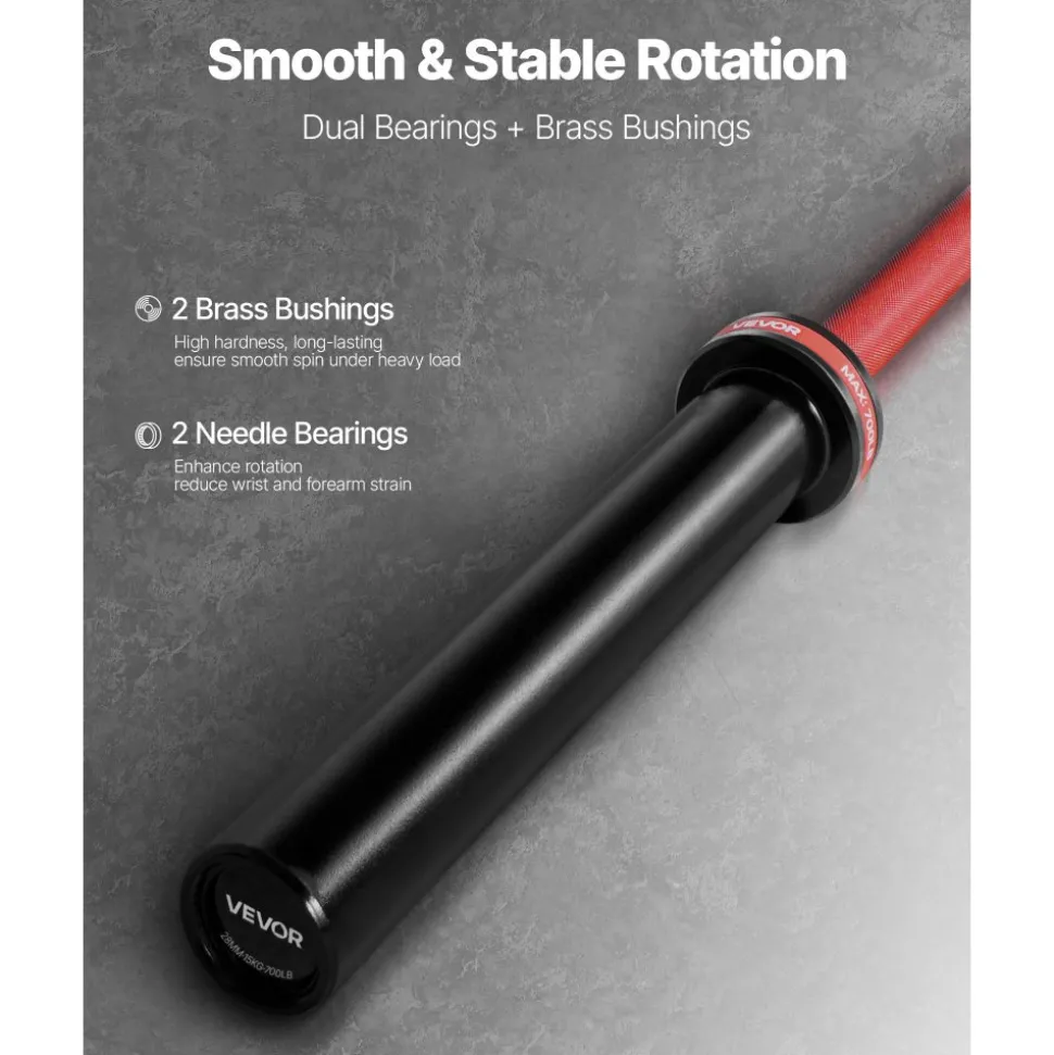 VEVOR 6FT Barbell Bar, Fits 2-Inch Weight Plates, Barbell Bar with Knurled Grip for Strength Training, Weightlifting, Squat, Deadlift, Bench Press, Curl, Overhead Press, 700lbs/317kg Capacity