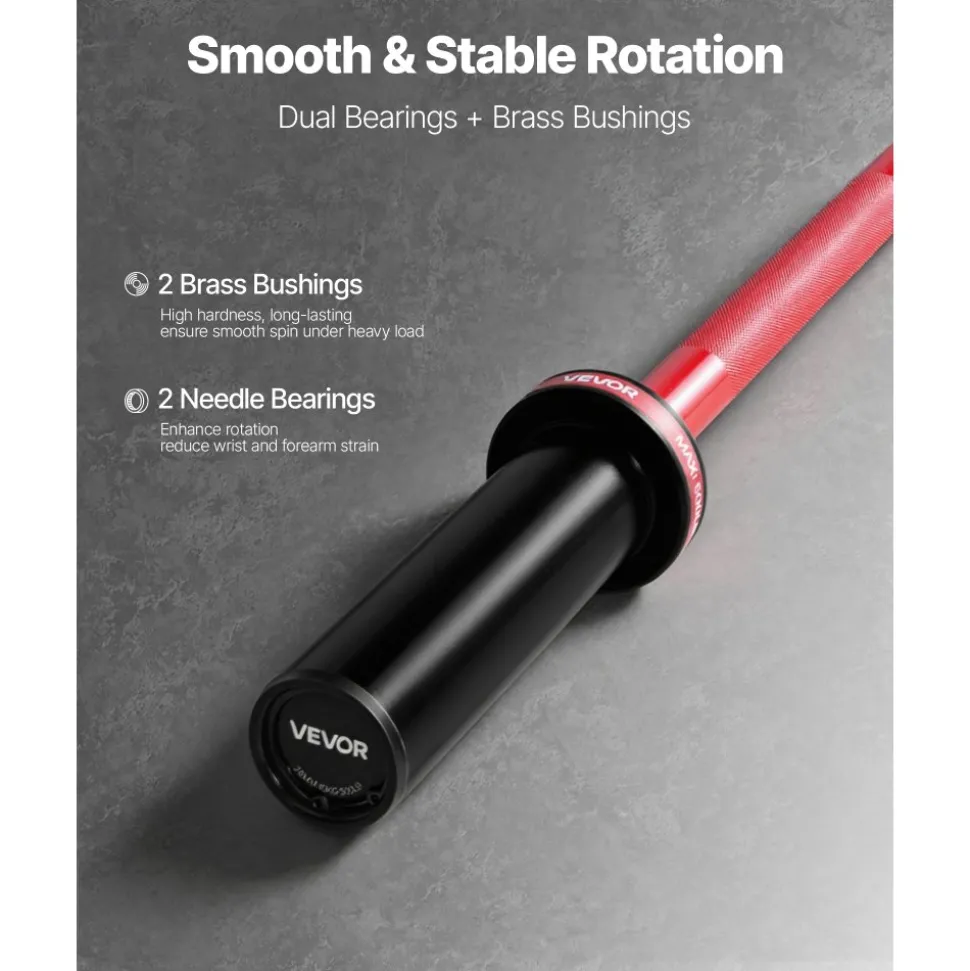 VEVOR 4FT Barbell Bar, Fits 2-Inch Weight Plates, Barbell Bar with Knurled Grip for Strength Training, Weightlifting, Squat, Deadlift, Bench Press, Curl, Overhead Press, 550lbs/226kg Capacity