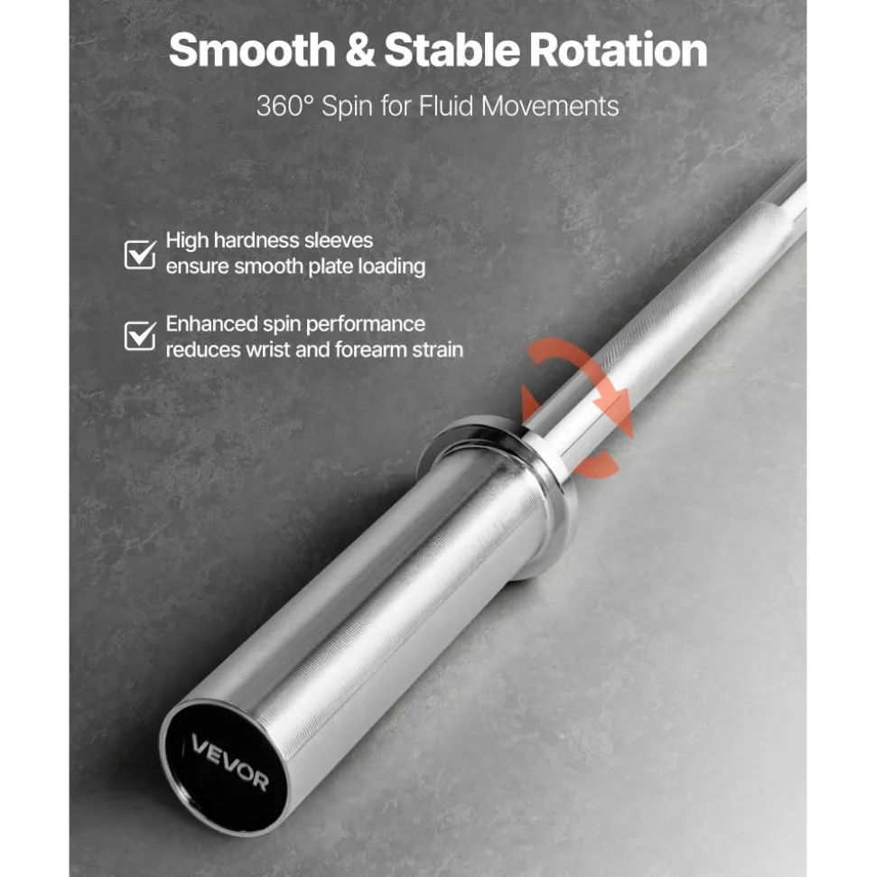 VEVOR 4FT Barbell Bar, Fits 2-Inch Weight Plates, Chrome Plated Barbell Bar with Knurled Grip for Strength Training, Weightlifting, Squat, Deadlift, Bench Press, Curl, Overhead Press, 500lbs Capacity