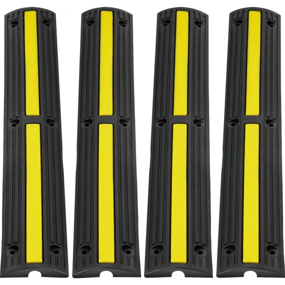 VEVOR 3.28 ft Cable Protector Ramp, 4 Pack of 1 Channel, 18000 lbs/axle Capacity Heavy Duty Rubber Speed Bumps, Floor Cord Cable Protector Wire Cover, for Residential Areas, Private Garages, Gardens